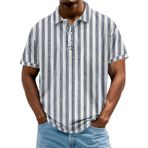 FNKDOR Polo tişört, erkekler için, kısa kollu, polyester, bol kalıp, dikey çizgili, nefes alan polo gömlek, yazlık üst giyim, erkek tişörtü, Mavi, 3XL
