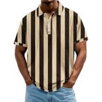 FNKDOR Polo tişört, erkekler için, kısa kollu, polyester, bol kalıp, dikey çizgili, nefes alan polo gömlek, yazlık üst giyim, erkek tişörtü, sıcak gül rengi, 4XL
