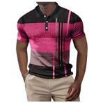 FNKDOR Slim Fit Casual Waffle Kontrast Renkler Baskılı Sıcak Gül Rengi Kısa Kollu Polo Erkek T-shirt
