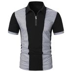FNKDOR Slim Fit Gri Patchwork Kareli Fermuarlı Erkek T-shirt