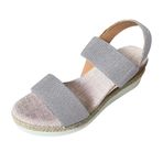 FNKDOR Slingback Gri Rahat Şık Elastik Bant Keten Kama Kadın Sandalet