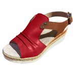 FNKDOR Slingback Kırmızı Suni Deri Keten Şık Kama Kadın Sandalet