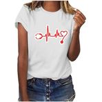 FNKDOR Tunkia Kalp Desenli Baskılı Regular Fit Yuvarlak Yaka Kısa Kol Kırmızı Kadın T-shirt