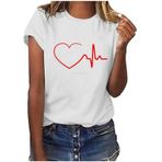 FNKDOR Tunkia Kalp Desenli Baskılı Regular Fit Yuvarlak Yaka Kısa Kol Pembe-B Kadın T-shirt