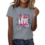 FNKDOR Tunkia Love Alfabe Baskılı Çiçek Desenli Yuvarlak Yaka Kısa Kol Standart Kesim Beyaz Kadın T-shirt