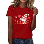 FNKDOR Tunkia Love Alfabe Baskılı Kalp Desenli Yuvarlak Yaka Kısa Kol Standart Kesim Kırmızı Kadın T-shirt
