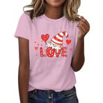 FNKDOR Tunkia Love Alfabe Baskılı Kalp Desenli Yuvarlak Yaka Kısa Kol Standart Kesim Pembe Kadın T-shirt