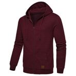 FNKDOR Waffel Kırmızı Kapüşonlu Fermuarlı Erkek Sweatshirt