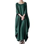 FNKDOR Yazlık elbise, kadın, uzun, bol tombul, 3/4 kollu, sade, keten elbise, Yeşil., XL