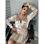 Foa Fashion Bej Pilise Etekli Cep Detay Saten Ikili Takım - XL