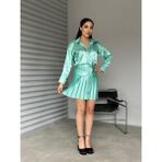 Foa Fashion Mint Pilise Etekli Cep Detay Saten Ikili Takım - XL
