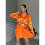 Foa Fashion Turuncu Pilise Etekli Cep Detay Saten Ikili Takım - XL