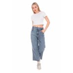 focsel Mavi Beli Lastikli Yazlık Yüksek Bel Kadın Culotte Jean Pantolon