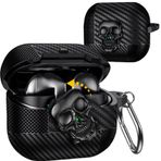 Fofvccv Samsung Galaxy Buds 3 FE/Buds 3 Pro/Buds 3 Kılıf Kapak Kafatası Kilitli ve Anahtarlıklı Erkekler için, Komik Karbon Fiber Darbeye Dayanıklı Sert Kabuk İskelet Kapak Galaxy Buds 3 Pro için