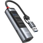 Fogy 5in2 USB 3.0 / USB 2.0 / RJ45 100 Mbps / 100W Type-C Çıkışlı USB ve Type-C Girişli Hub Dönüştürücü - Gri