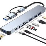 Fogy 8’i 1 Usb-C Hub – 4K Hdmı, 2x USB 3.0, Sd/tf Kart Okuyucu, 3.5mm Ses, Type-C Pd Şarj - Gri