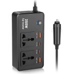 Fogy Araç Oto Çakmak Inverter Araç Içi Sarj Istasyonu Çoklu Sarj 2 USB 2 Priz 2 Type-C Şarj Çıkışlı 200W AC 220V - Siyah