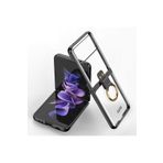 Fogy Galaxy Z Flip 4 ile Uyumlu Yüzüklü Standlı Mat Dokulu Kılıf, Siyah