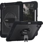 Fogy iPad Air 13 (M2/m3/m4) Uyumlu Standlı El Geçmeli Ipli Karbon Desen Tank Tablet Silikon Kılıfı - Siyah