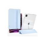 Fogy İpad Pro 12.9" 2021.2022 5. 6 Nesil ile Uyumlu Kılıf Pen Charge Şeffaf Kalem Bölmeli Case, Mavi