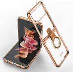 Fogy Samsung Galaxy Z Flip 4 Uyumlu Yüzüklü Standlı Mat Dokulu Kılıf - Gold