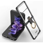Fogy Samsung Galaxy Z Flip 4 Uyumlu Yüzüklü Standlı Mat Dokulu Kılıf - Siyah