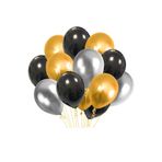FOKUL 80 Adet Metalik Siyah,Gümüş Gri,Gold Altın Sarısı Parlak Balon Helyumla Uçabilen