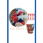 FOKUL Spiderman Örümcek Adam 8 Kişilik Tabak Bardak Çatal Seti Doğum Günü Parti Malzemeleri Konsepti