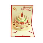 Foldin'Fun 3D Pop Up Doğum Günü Kartları, Tebrik Pop Up Doğum Günü Kartı Doğum Günü Pastası ile Kırmızı Mutlu Doğum Günü Kartı Anne Kızı Baba Karı Koca Arkadaşlar Doğum Günü Hediyesi R2
