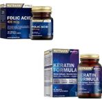 Folik Asit 100 Tablet + Biotin, Çinko Ve B Vitaminleri Içeren Keratin Formula 60 Tablet - --