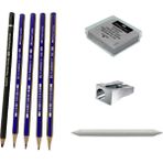 Folix Art Dereceli Kalem Karakalem Eskiz Kalemi + Hamur Silgi + Kalemtraş + Dağıtma Resim Kalemi