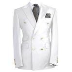 FOLOBE Erkek takım elbise klasik kruvaze eğlence ceket tepe yaka iş resmi Blazer düğün balo akşam yemeği takım elbise, beyaz, 4XL