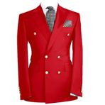 FOLOBE Erkek takım elbise klasik kruvaze eğlence ceket tepe yaka iş resmi Blazer düğün balo akşam yemeği takım elbise, kırmızı, XL