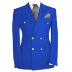 FOLOBE Erkek takım elbise klasik kruvaze eğlence ceket tepe yaka iş resmi Blazer düğün balo akşam yemeği takım elbise, mavi (Royal Blau), S