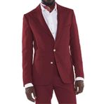 FOLOBE Erkek takım elbise seti klasik katı 2 parça takım elbise tek göğüslü tepe yaka resmi düğün balo Blazer ceket pantolon, bordo, M