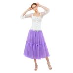 FOLOBE Kadın Vintage Yumuşak Tül Petticoat Bir Linie Lange Prom Party Tutu Etek Mor M
