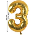 Folyo Balon 3 Rakamı Helyum Balon 100 cm Gold Renk - 3 Yaş Balonu - 3 Rakam Balon - 40 Inch