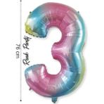 Folyo Balon 3 Rakamı Helyum Balon 76 cm Gökkuşağı Renk - 3 Yaş Balonu - 3 Rakam Balon - 34 Inch - Renkli