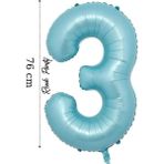 Folyo Balon 3 Rakamı Helyum Balon 76 cm Mavi Renk - 3 Yaş Balonu - 3 Rakam Balon - 34 Inch