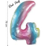Folyo Balon 4 Rakamı Helyum Balon 76 cm Gökkuşağı - 4 Yaş Balonu - 4 Rakam Balon - 34 Inch - Renkli