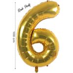 Folyo Balon 6 Rakamı Helyum Balon 100 cm Gold Renk - 6 Yaş Balonu - 6 Rakam Balon - 40 Inch