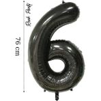 Folyo Balon 6 Rakamı Helyum Balon 76 cm Siyah Renk - 6 Yaş Balonu - 6 Rakam Balon - 34 Inch