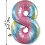 Folyo Balon 8 Rakamı Helyum Balon 76 cm Gökkuşağı - 8 Yaş Balonu - 8 Rakam Balon - 34 Inch - Renkli