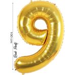Folyo Balon 9 Rakamı Helyum Balon 100 cm Gold Renk - 9 Yaş Balonu - 9 Rakam Balon - 40 Inch