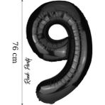 Folyo Balon 9 Rakamı Helyum Balon 76 cm Siyah Renk - 9 Yaş Balonu - 9 Rakam Balon - 34 Inch