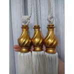 Fon Perde Tavan Bağlama Püsküllü Braçol Set ( Üçlü Set ) Krem - Korniş