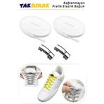 Foottab Takbırak Mıknatıslı Lastikli Ayakkabı Bağcığı, Akıllı Bağcık, Bot Çocuk Spor Converse Bağcık, Beyaz