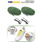 Foottab Takbırak Mıknatıslı Lastikli Ayakkabı Bağcığı, Akıllı Bağcık, Çocuk, Spor Bağcık, Haki