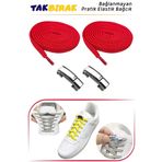 Foottab Takbırak Mıknatıslı Lastikli Ayakkabı Bağcığı, Akıllı Bağcık, Çocuk, Spor Bağcık Kırmızı
