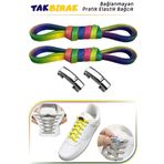 Foottab Takbırak Mıknatıslı Lastikli Ayakkabı Bağcığı, Akıllı Bağcık, Çocuk, Spor Converse Bağcık, Gökkuşağı